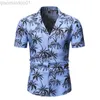 Chemises décontractées pour hommes Chemise hawaïenne pour hommes 2022 Mode d'été Camisa Masculina Palm Tree Print Chemise à manches courtes pour hommes Chemises hawaïennes boutonnées L230721