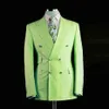 Double Breasted Men Suits Lime Green Groom Tuxedos Peak Lapel Groomsmen Wedding Prom Man 2 Pieces Jacket Pants Tie L57249p