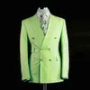 Les hommes à double seins costumes à lime verte du marié smootage pic revers des garçons garçons de mariage homme 2 pièces pantalon veste pantalon l57249p