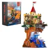 Action Toy Figures Funwhole Lighting Building Bricks Set Castle on The Cliff LED Light Construction Model 1044 Pcs for Adults and Teen 230721