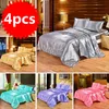 4pcs Luxury Silk Bedding Set Satin Queen King Size Bed Set Comforter Quilt Duvet Cover Linens with Pillowcases and Bed Sheet 20102230l