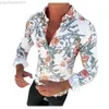 Męskie koszule męskie koszula Męska Koszula Kwiatowa długi rękaw Casual Shirt Fashion Rose Flower 3D Printed Fllar Slim Hawaii koszula na męskie L230721