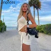 Tvådelad klänning Drawstring Dress Summer Two Piece Set Womens Outfits Sexig en axelskörd och minikjolar Set Night Party Club Suit 230720