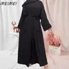 Etnisk kläder Casual Solid Color 2 Piece Women Muslim Maxi Abaya Dress Sleeveless Inner Dress Cardigan Long Robe Belt Muslim Set Prayer Set 230721