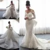 New Plus Size Dresses Mermaid Arabic Aso Ebi Luxurious Beaded Crystals Sheer Neck Wedding Lace Overskirts Bridal Gowns Dubai Vestidos De Novia 403