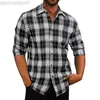 Mäns casual skjortor 2023 Spring Autumn New Borsted Plaid Casual Shirts Plaid Långärmad mäns flanell toppar vintage herr rutig klassisk skjorta l230721