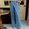 Jeans pour femmes à la mode rue irrégulière bouton taille haute à la mode dame droite Denim vadrouille pantalon