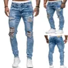 Herren-Loch-Jeans im Used-Look, lange, gerade geschnittene Herren-Jeans, lässige, gewaschene Denim-Jeanshose, Größe S-3XL331q