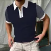 Polo da uomo low-key di alta qualità estate Fashio casual monocromatico con motivo a righe polo risvolto cerniera t-shirt street t