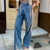 Jeans pour femmes à la mode rue irrégulière bouton taille haute à la mode dame droite Denim vadrouille pantalon