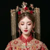 Traditionele Chinese Bruiloft Bruid Goud Koningin Kroon Rode Hoofddeksels Vintage Bruiloft Tiara Hoofdtooi Bruids Haar Accessories191b