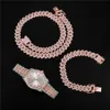 Hip Hop 13 5 MM 3 PCS KIT Montre Lourde Prong Cubain Collier Bracelet Bling Cristal Glacé Strass Chaînes Pour Hommes Jewelry309Q