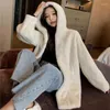 Women's Fur Imitation Winter Grass Mink Faux Coat Ladies Artificial Hooded Soft Plus Size 2023 Jacket Black