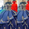 2021 Royal Blue Ball Gown Quinceanera Dresses Sweetheart Lace Appliques broderi pärlor Satin Tiered Sweet 16 Custom Party Dress324o