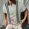 Herren Polos 2023 Sommer Mode Casual Polo Shirt Gemälde Kunst eleganter Reißverschluss Kragen Street Kee