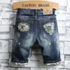 Męskie spodenki Summer High Quality Y2K Raped Short Dżinsy Streetwear Big Hole Fashion Casual Vintage Slim Denim Shorts Men Ubrania marki 230720