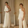 Liz Martinez 2020 Abiti da sposa spaccati Semplice una spalla Manica lunga Spiaggia Boho Una linea Abiti da sposa in raso Vestido De Novia212B