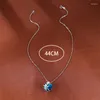 Pendant Necklaces Luxury Female Crystal Love Heart Necklace Silver Color Flower For Women Wedding Blue Stone Jewelry