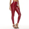 Pantaloni da donna Leggings in pelle PU a vita alta Skinny Leggins lucidi neri alla caviglia elasticizzati per le donne