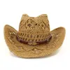 Chapéu de cowboy de palha ocidental oco de verão para mulheres e homens ao ar livre aba larga chapéu de proteção solar tecido à mão sombreros de mujer