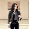 Kadın Ceketleri Zarif Kadınlar Siyah Dokunma Tüvit Ceket Ceket Ofis Bayanlar Moda Stand Yakası Uzun Kollu Altın Düğmesi Sıradan Out Gare Q70