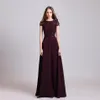 5646 Aline Jewel Long Bridesmaid Dress Kort ärmar Lace Chiffon Backless Custom Made Maid of Honor Wear310n