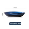 Piatti Piatto da portata rotondo blu smaltato in forno giapponese Piatto da minestra grande in ceramica profonda Piatto da tavola Western El Set di stoviglie