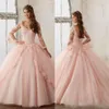 Blush rose robe de bal Quinceanera robes 2020 à manches longues dos nu dentelle appliques robes de soirée de bal doux 16 robe d'anniversaire robe 248g
