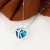 Pendant Necklaces Luxury Female Crystal Love Heart Necklace Silver Color Flower For Women Wedding Blue Stone Jewelry