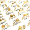 36pcs Gold-Plated Cute Mix Women's Stainless Steel Zircon Heart Charm Ring Girls Sweet Party Jewelry Gift