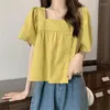 البلوزات النسائية Gidyq Summer Women Tirts Fashion الأزياء المصممة زر Big Butty أنثى جميع الطالبة الطالبة القصيرة الأكمام القصيرة