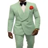 Mint Green Men Свадебные смокинги с тиснением жениха смокинга мода Men Blazer 2 кусок костюм для выпускного пиджака на заказ малель -ручки 224Z