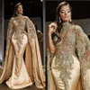 2022 плюс размер арабский aso ebi gold роскошные сексуальные выпускные платья кружевные кристаллы бисера Вечерние формальные платья второй прием DR292M