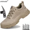 Sapatos de segurança AMAWEI Sapatos de segurança ao ar livre masculinos com biqueira de aço anti-esmagamento tênis de trabalho masculinos leves à prova de furos indestrutíveis tamanho 230720