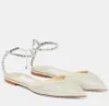 完璧な快適なSaeda Sandals Shoes Poinded Toe Ballet Flats for Woman Crystal Chain Straps Party Wedding Dress Glitter Luxury Lad