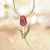 Pendant Necklaces Vintage Elegant Tulip Necklace For Women Rose Flower Crystal Zircon Clavicle Chain Choker Girls Wedding Party Jewelry