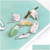 Alfinetes Broches Desenhos Animados Gatos Engraçados Com Banana No Ramo Design Broche Alfinetes Emblema Pick Button Cor Homens Mulheres Crianças Jóias Gota Entregar Dhlno