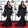 Grammy Awards Plus Size Celebridade Vestidos de Noite Manga Comprida Jazmine Sullivan Lantejoulas Vestidos de Baile Preto Renda Sereia Vestido de Noite263A