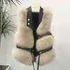 Women's Fur 2023 Autumn Winter Faux Vest Women Solid Lapel Sleeveless Pu Leather Jackets Loose Warm Multi-zip Decoration Coat