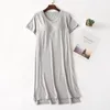 Women's Sleepwear Summer Modal Nightdress V-neck Clothes With Chest Pad Solid Color Thin Short Sleeve Home Wear Sleeping Dresses