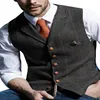 Men's Wool Plaid Groom Vests Groomsmen Attire Tweed Business Suit Jacket Formal Groom's Wear Suit Vest Men's Weddin347O