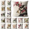 Vintage fleur oiseau coton lin housse de coussin jeter taie d'oreiller canapé salon siège maison décoration332L