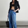 Women's Jeans ROW Brand Spring And Autumn Wash Blue Retro Loose Casual Pants Straight Barrel High Waist Wide Leg