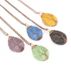 Wire wrap Colorful Lava Stone Tree of life Necklaces DIY Aromatherapy Essential Oil Diffuser Necklace For Women Jewelry