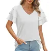 Damenblusen, süße dreilagige Bluse mit Schmetterlingsärmeln, Damen-Sommer-Top, lässig, lockeres Chiffon-Hemd, modische kurze Kleidung mit V-Ausschnitt, 26486