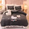 Bedding Sets Cute Cartoon Alpaca Winter Fleece Soft Thick Bed Skirt Set Duvet Cover Linen Pillowcase Fitted Sheet HomeTextile