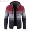 Herrjackor Autumn Winter Men's Hooded Sweater Jacket Warm Cashmere Casual Wool Zipper Slim Fleece Cardigan Men Coat Knitwear Sweater Men L230721