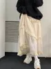 Jupes HOUZHOU Coréen Dentelle Longue Jupe Femmes Vintage Mignon Taille Haute Lâche Fairycore Gland Patchwork ALine Midi Mori Fille Automne 230720