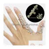 Bandringar Rhinestone Siamese Ring Women Gold Sier Chic Alloy Shiny Flower Floral Celebrity Party Connect fl 2 Finger Drop Delivery J DHGNV