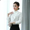 Women's Blouses Elegant Korean Fashion White Chiffon Women Shirts Office Lady Button Up Shirt Long Sleeve Blouse Tops Camisas Mujer Ladies